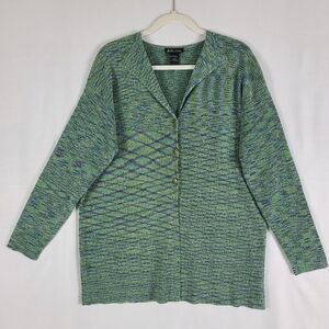 Vintage Barbara Lesser Space Dye Cardigan Sweater Green 90s Lg